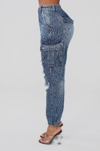 Take A Lap High Rise Cargo Jeans - Medium Blue Wash sold by Fashion Nova