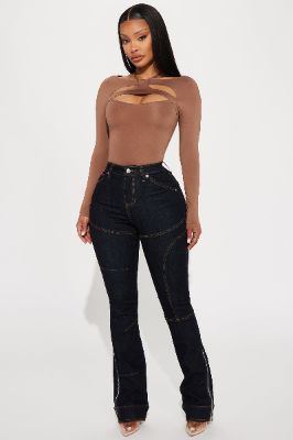 Wonder Why Moto Bootcut Jeans - Dark Wash sold by Fashion Nova