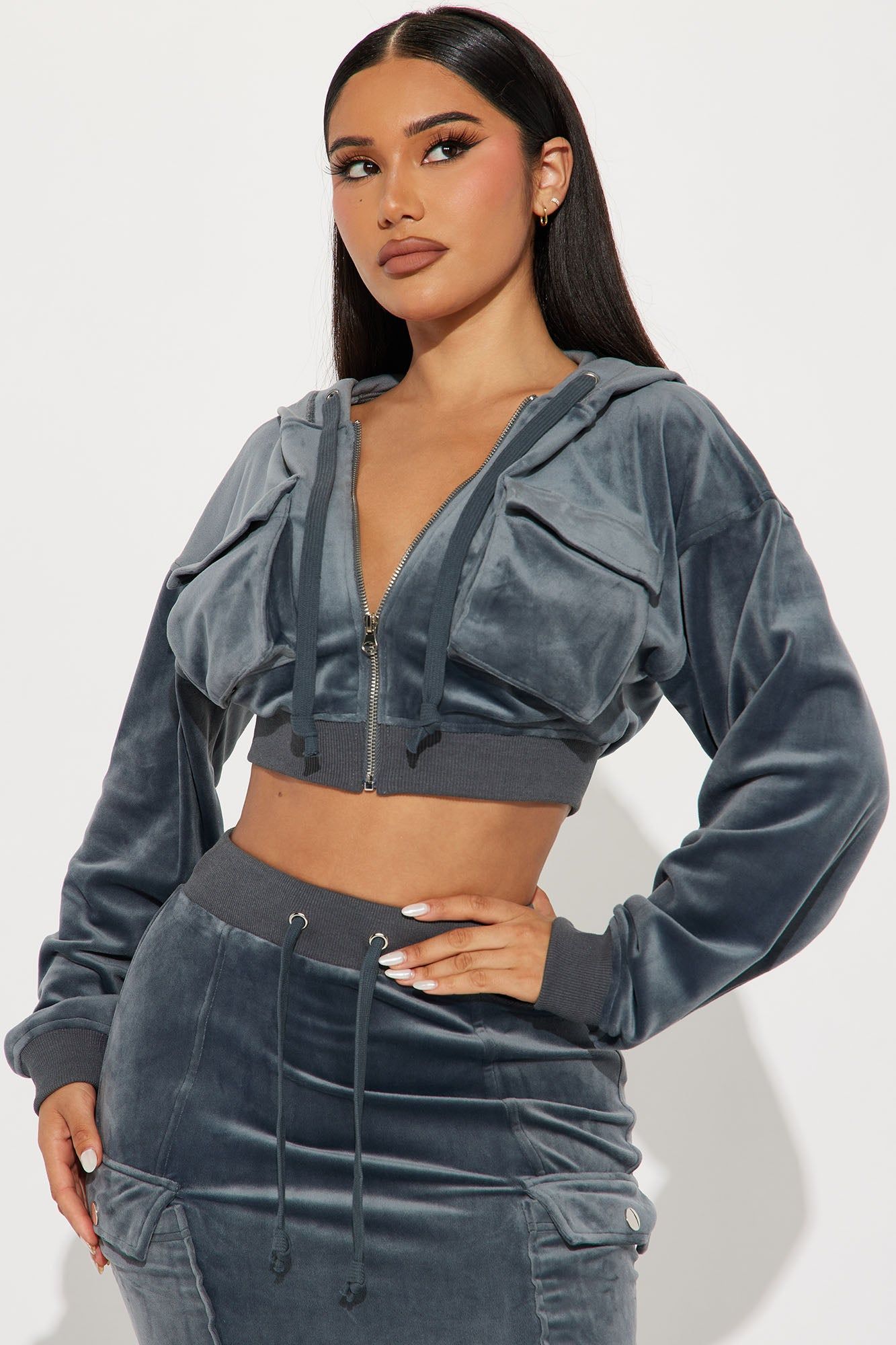 Paisley Velour Maxi Skirt Set - Charcoal sold by Fashion Nova product image thumbnail 2