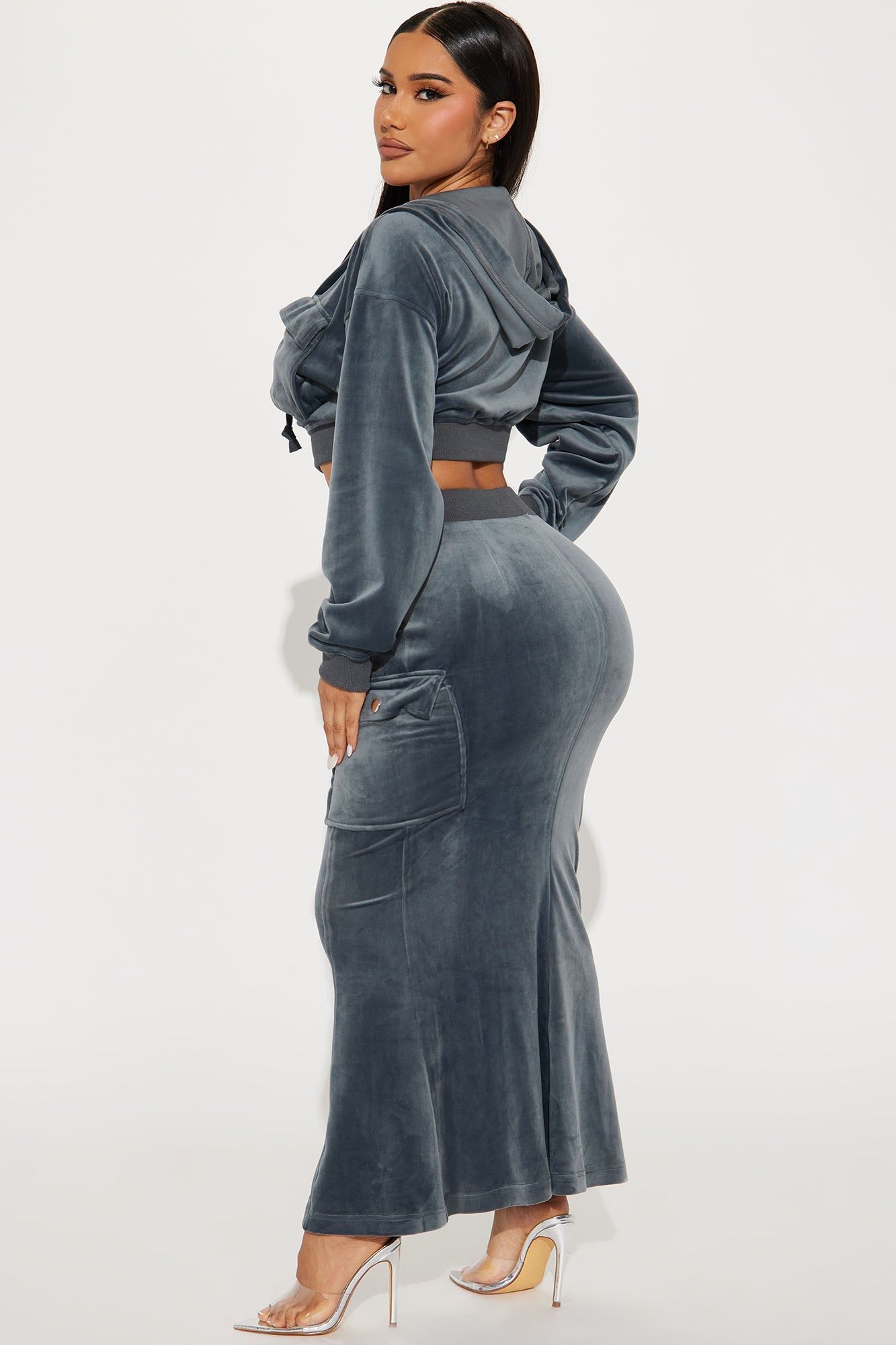 Paisley Velour Maxi Skirt Set - Charcoal sold by Fashion Nova product image thumbnail 4