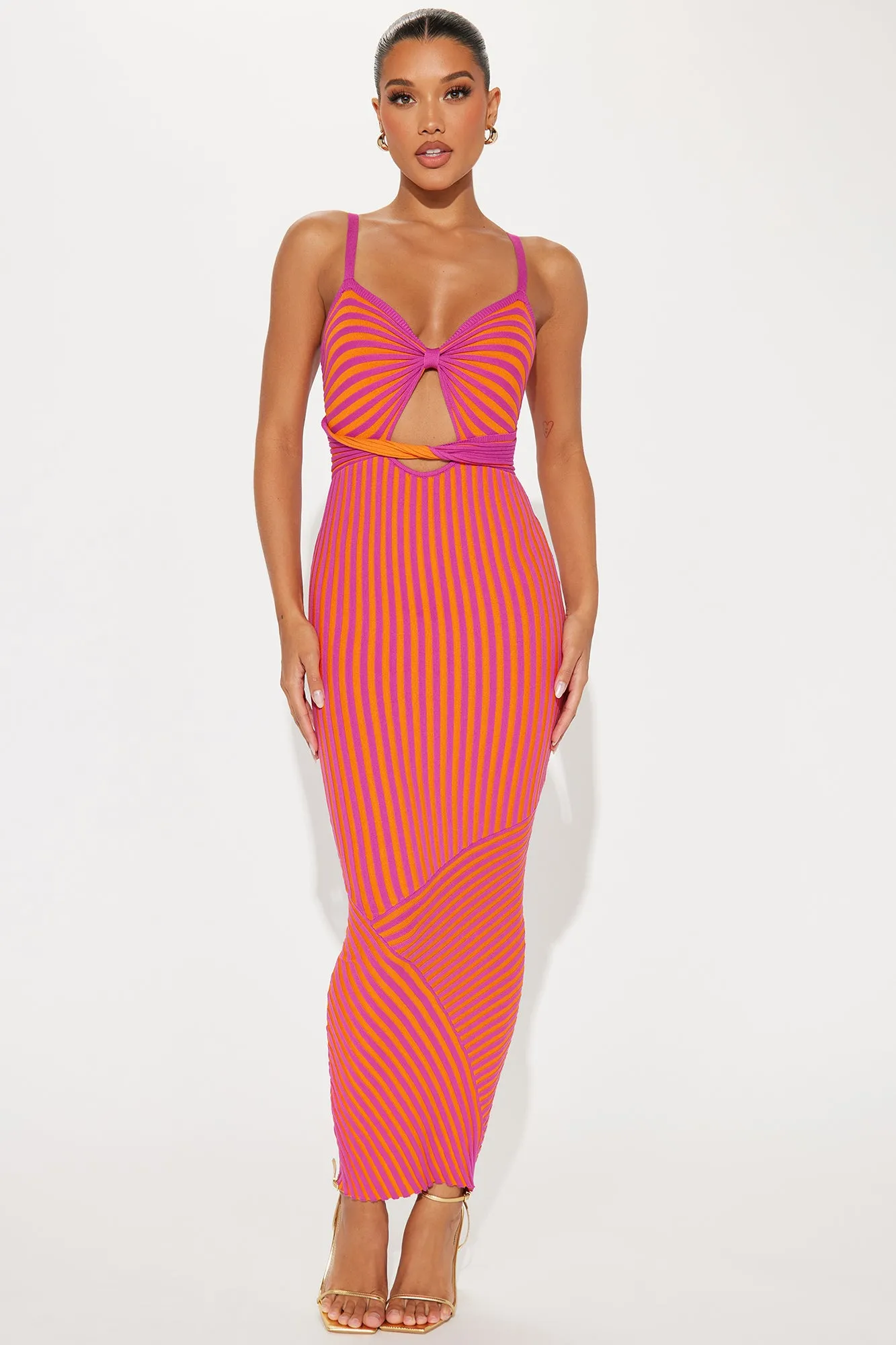 Snug Ribbed Maxi Dress - Pink/combo sold by Fashion Nova