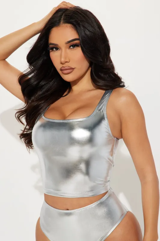 Maui Metallic Tank Bikini Top - Silver sold by Fashion Nova