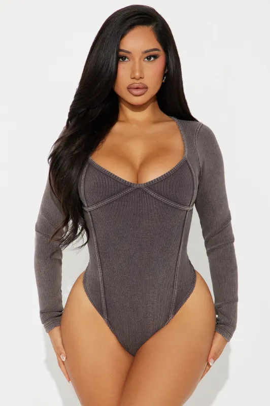 Winona Washed Ribbed Bodysuit - Chocolate sold by Fashion Nova