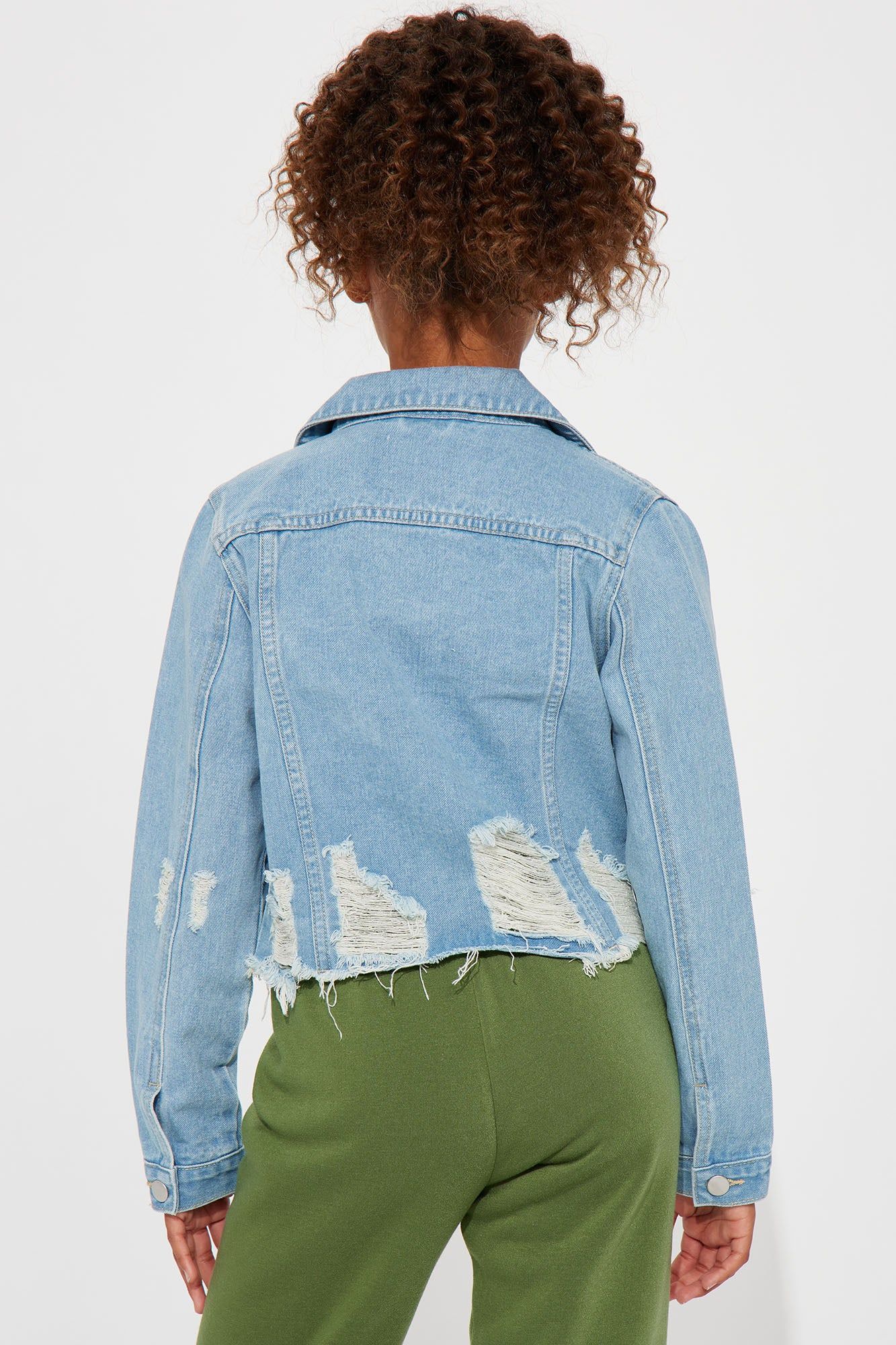 Mini More Drama Ripped Non Stretch Denim Jacket - Light Wash sold by Fashion Nova product image thumbnail 3