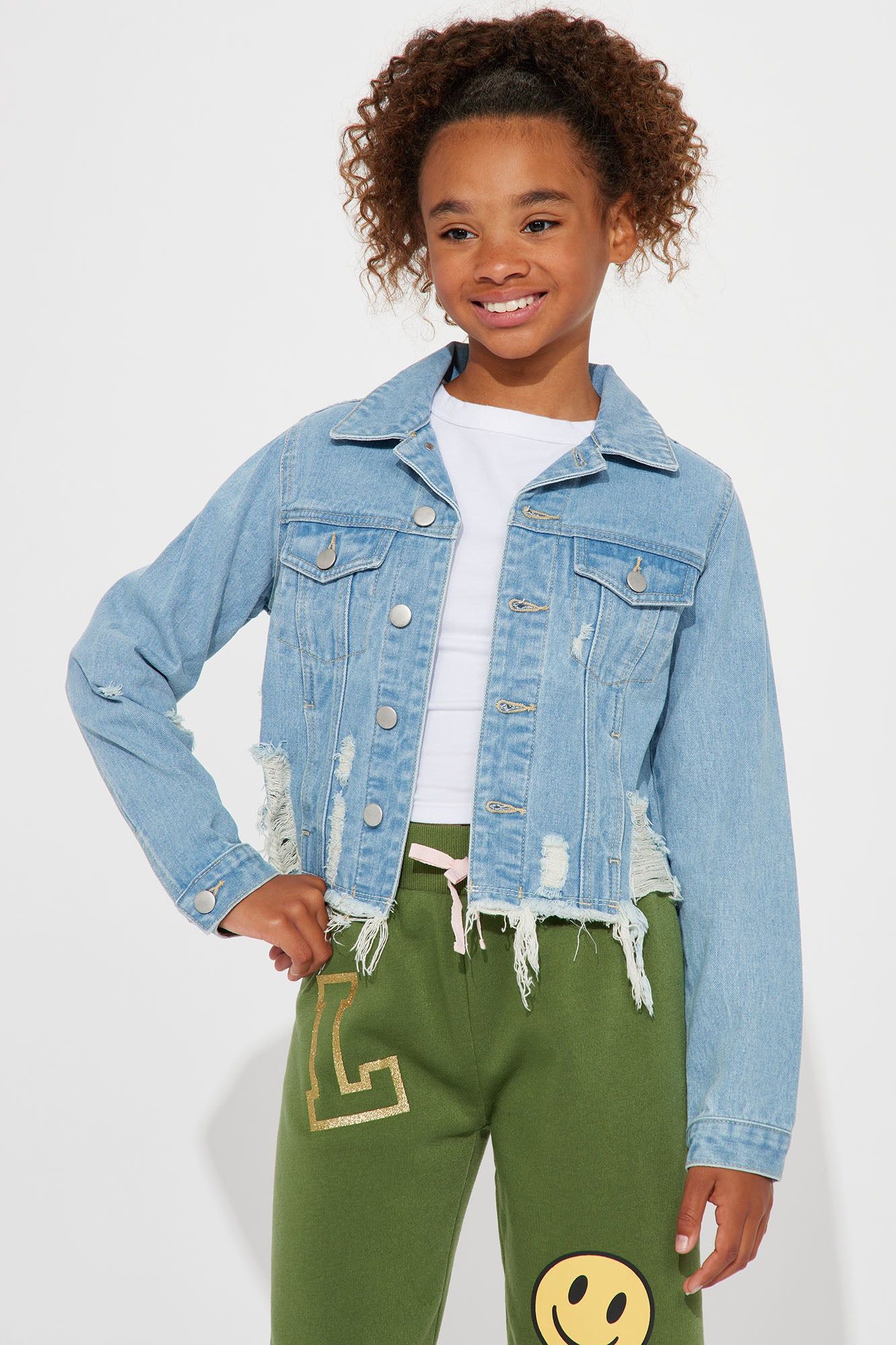 Mini More Drama Ripped Non Stretch Denim Jacket - Light Wash sold by Fashion Nova