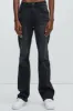 Gabriel Stacked Slim Flare Jeans - Black Wash sold by Fashion Nova