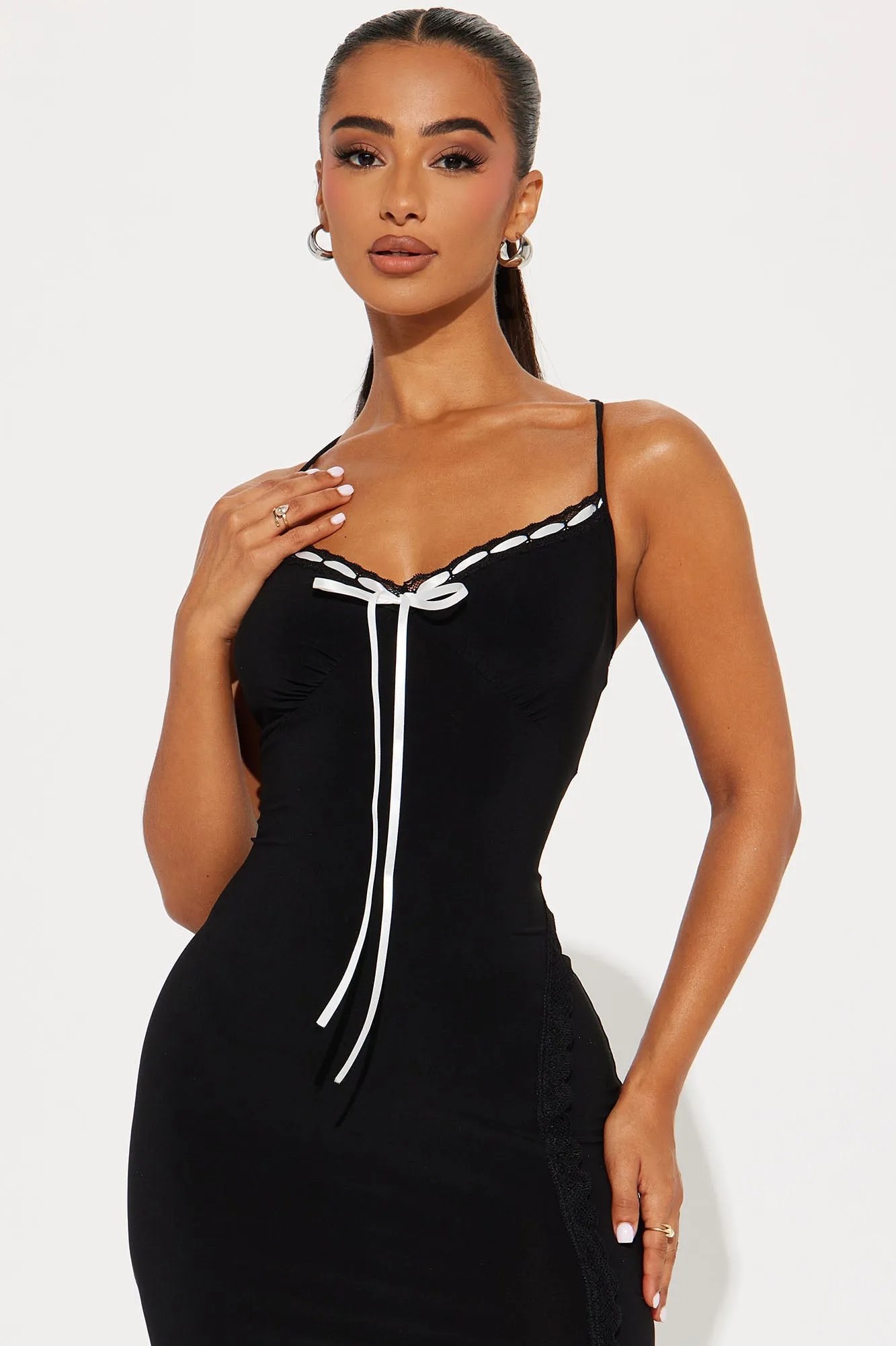 A Little Flirtation Lace Trim Midi Dress - Black sold by Fashion Nova product image thumbnail 2