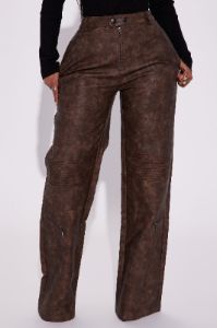 Trending Washed Faux Leather Moto Pant - Brown sold by Fashion Nova