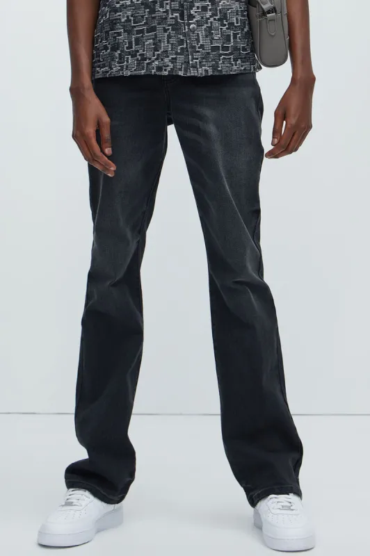 Gabriel Stacked Slim Flare Jeans - Black Wash sold by Fashion Nova
