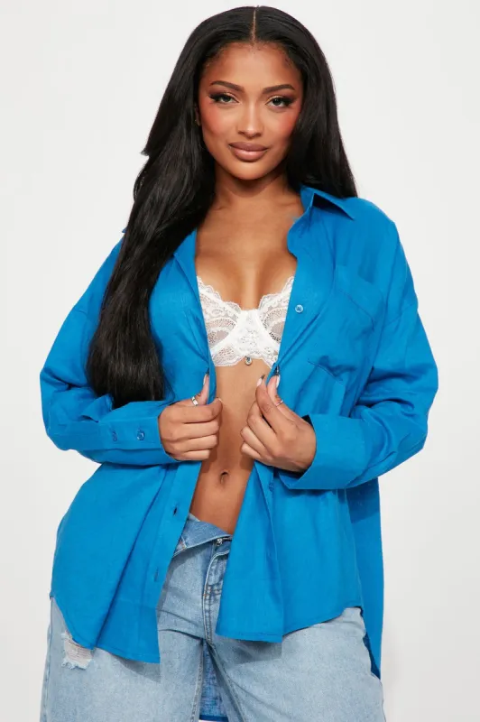 Always Simplistic Linen Shirt - Blue sold by Fashion Nova