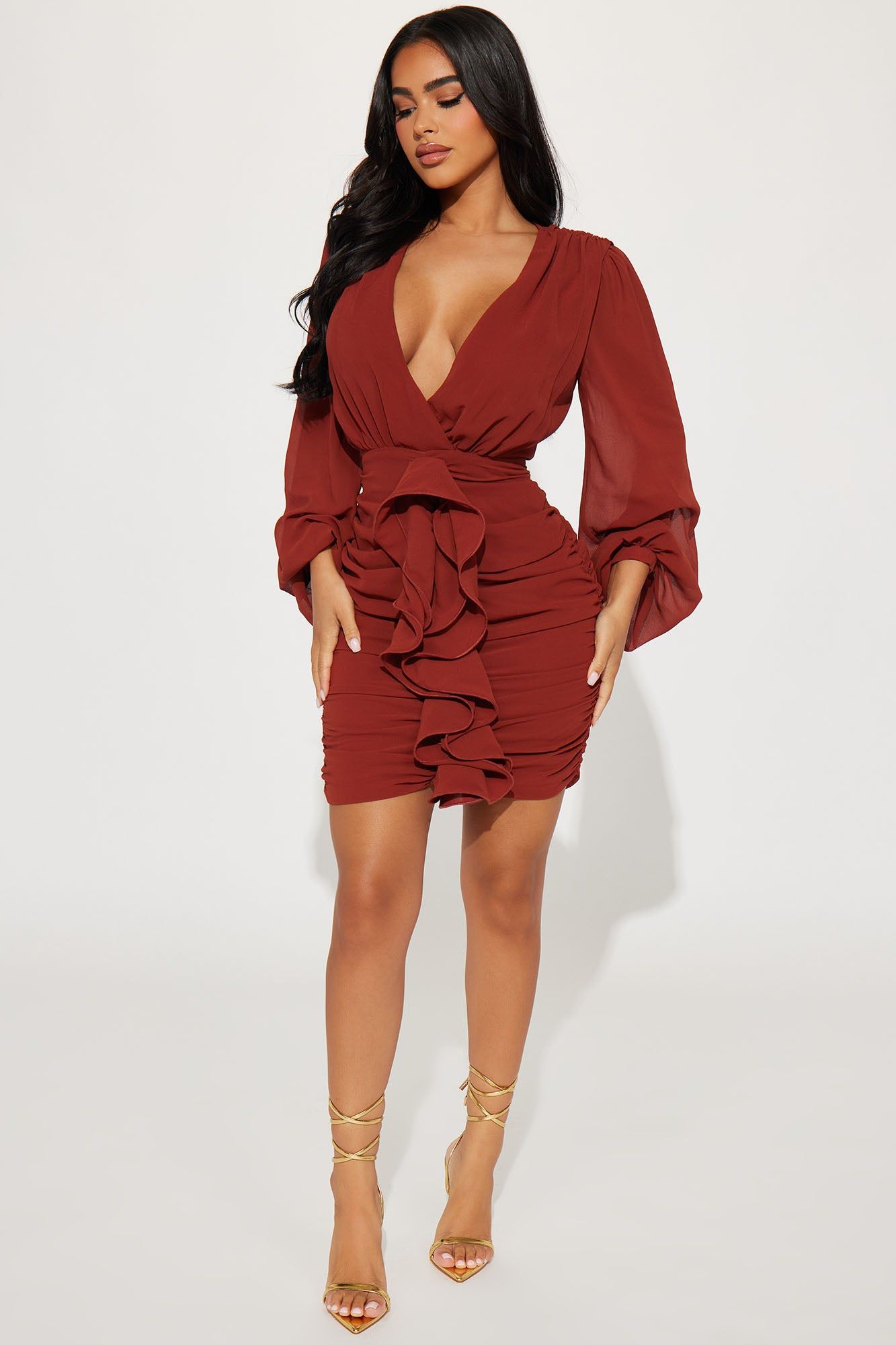 About The Business Ruched Mini Dress - Cognac sold by Fashion Nova product image thumbnail 2