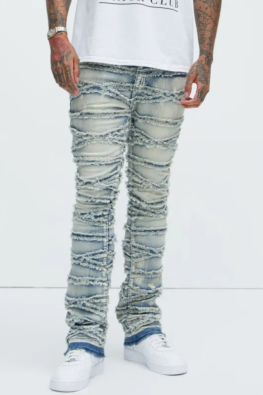 Don't Be Frayed Stacked Skinny Flare Jeans - Light Wash sold by Fashion Nova