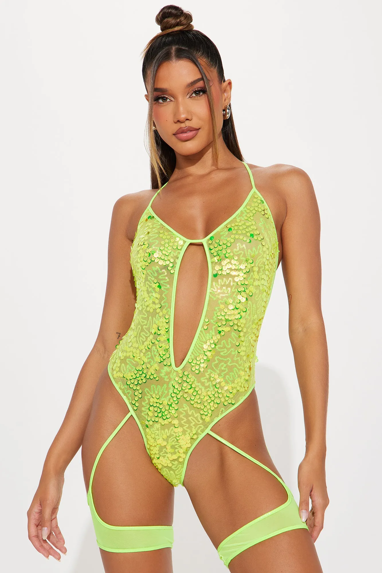 Dancing Under The Lights Sequins Dance Bodysuit - Neon Yellow sold by Fashion Nova product image thumbnail 2