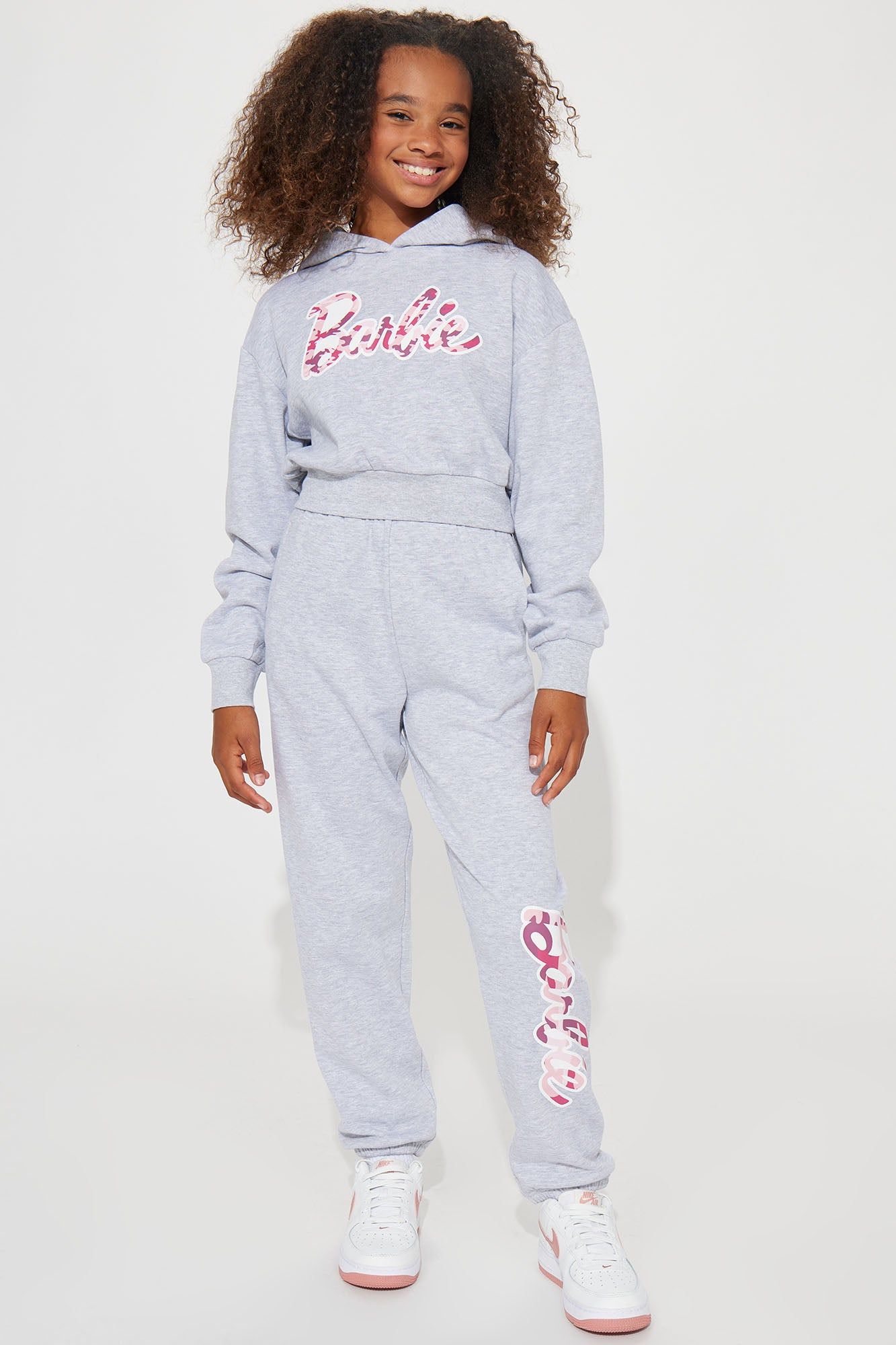Mini Barbie Girl Fleece Jogger Set - Heather Grey sold by Fashion Nova