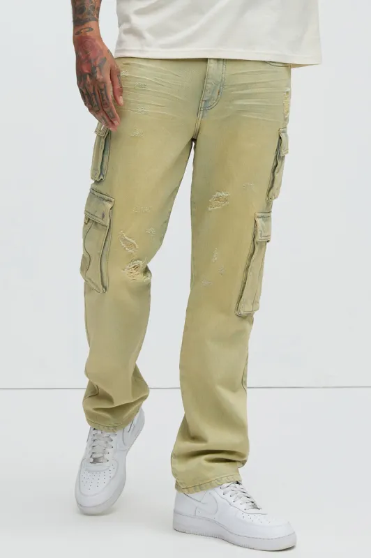 Keenan Vintage Wash Cargo Straight Jeans - Light Blue Wash sold by Fashion Nova