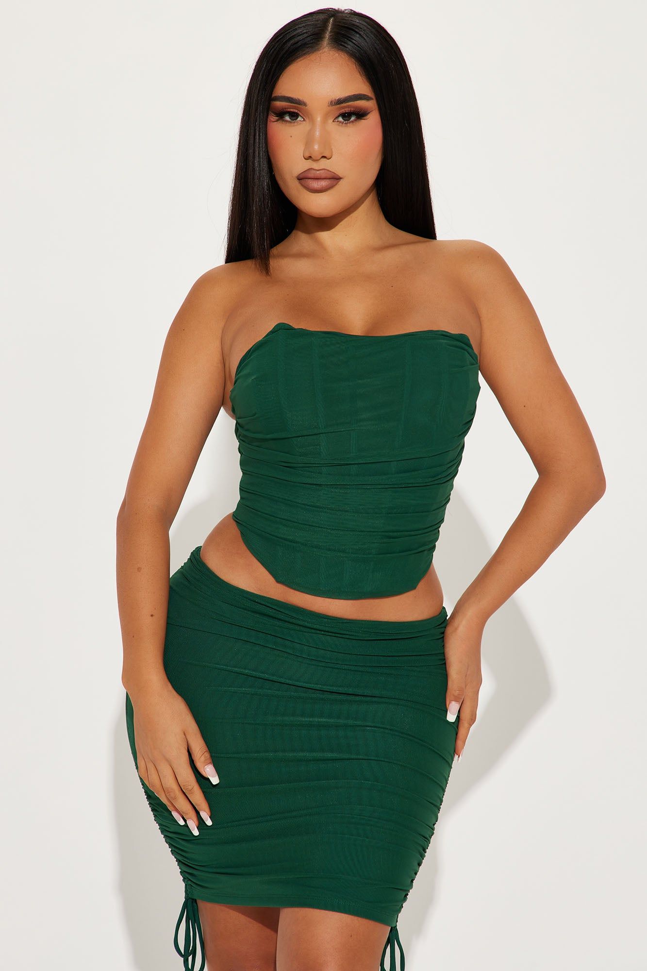 Bombshell Ruched Mini Skirt Set - Hunter sold by Fashion Nova product image thumbnail 2