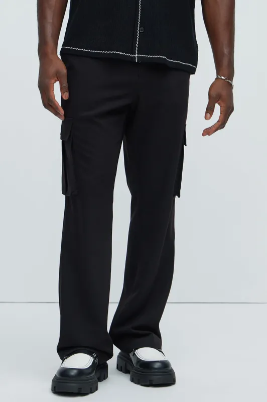 Charlie Gabardine Flare Cargo Trouser - Black sold by Fashion Nova