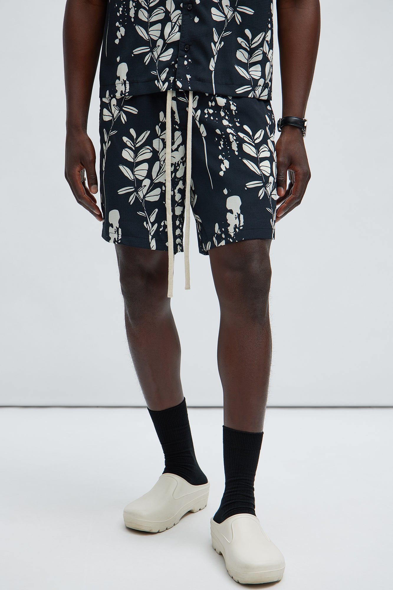 Dark Flor Textured Shorts - Black/combo sold by Fashion Nova