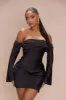 Amandine Satin Mini Dress - Black sold by Fashion Nova