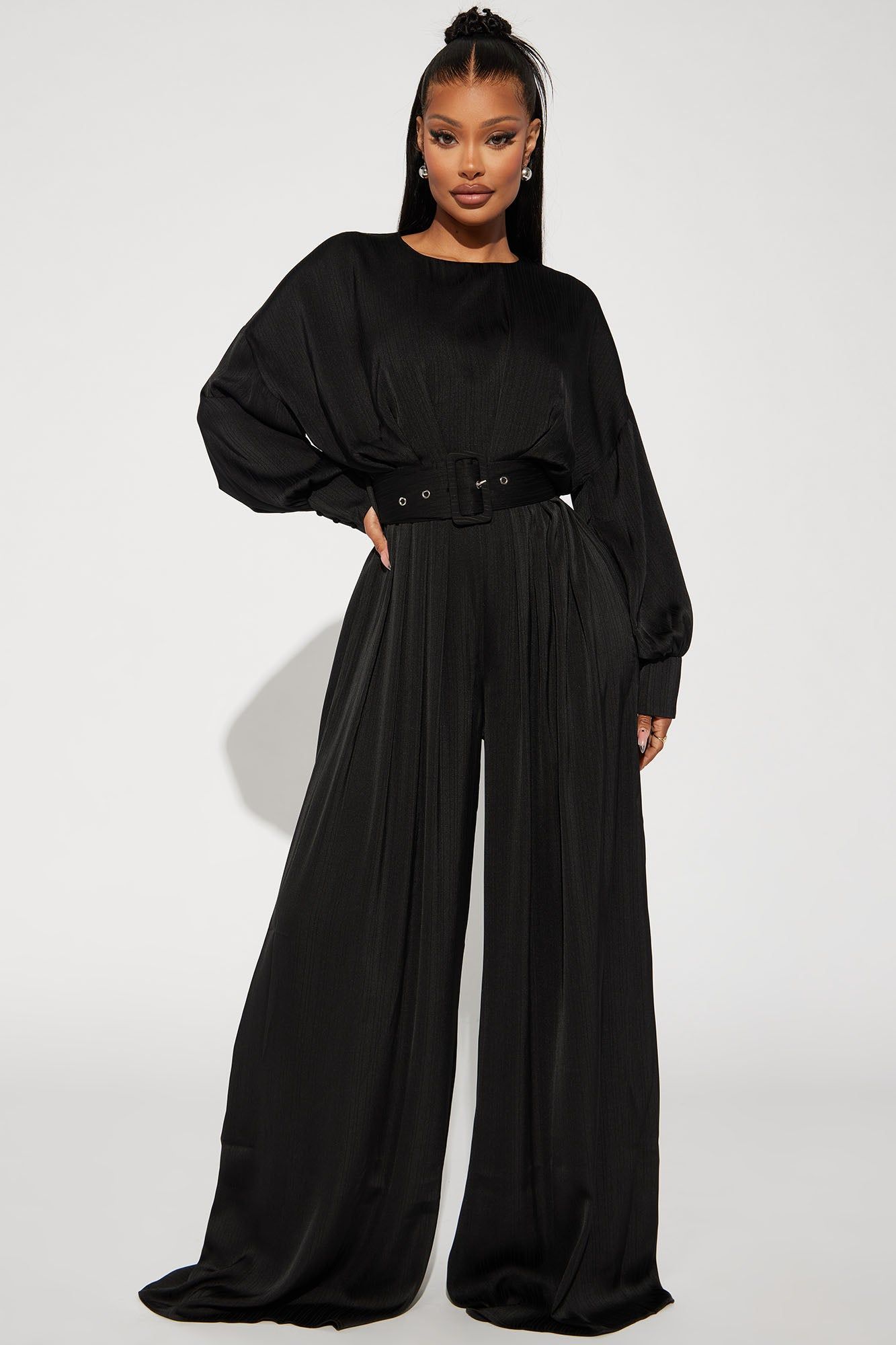 One Step Further Satin Jumpsuit - Black sold by Fashion Nova