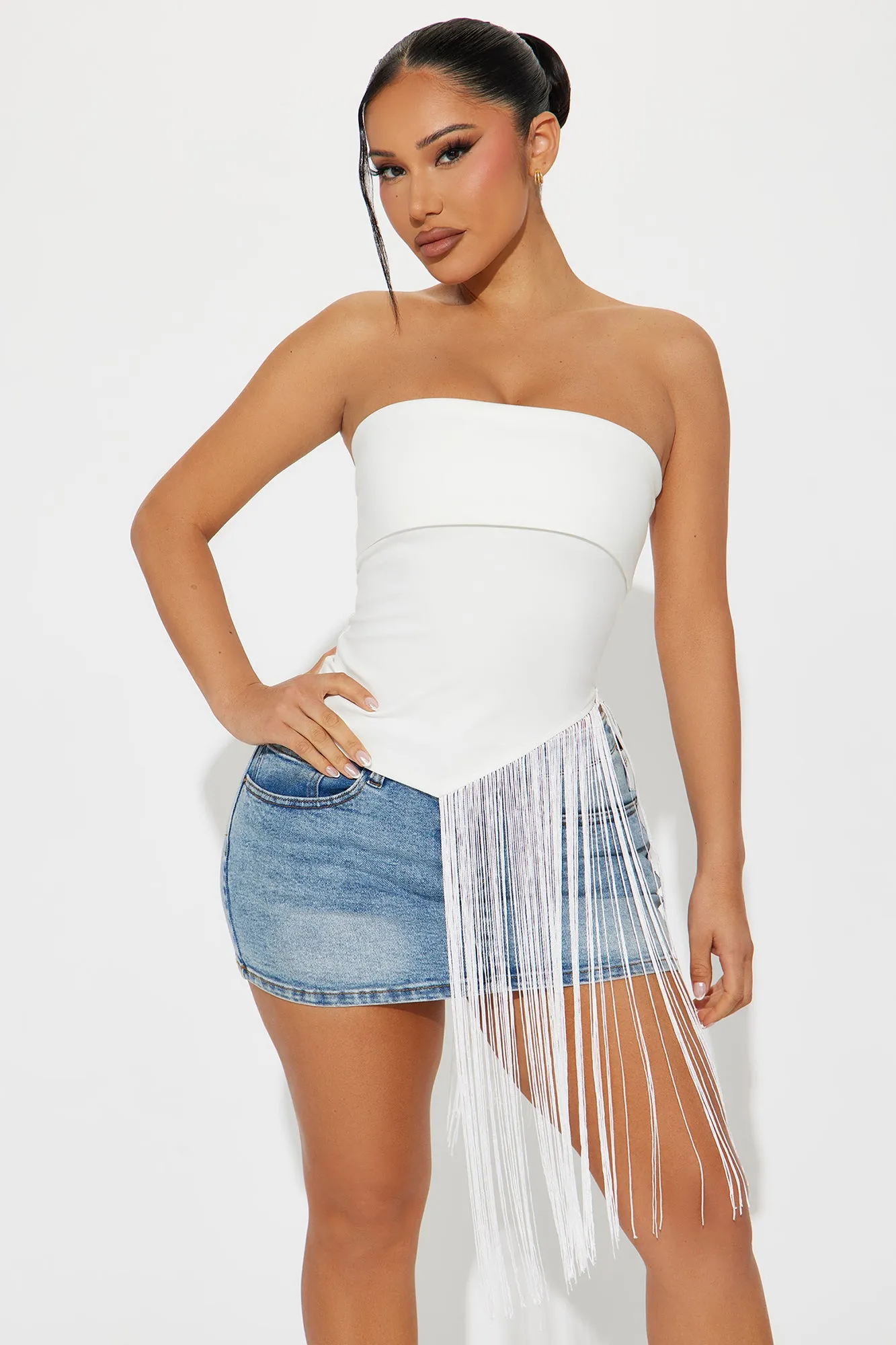 Trish Fringe Tube Top - Ivory sold by Fashion Nova