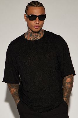 Randalls Plisse Boxy Short Sleeve Tee - Black made by Fashion Nova