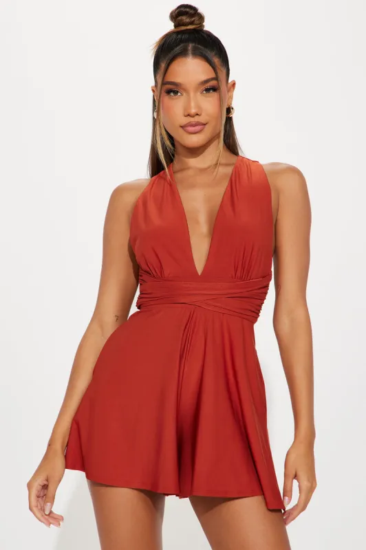 Back At It Again Romper - Rust sold by Fashion Nova