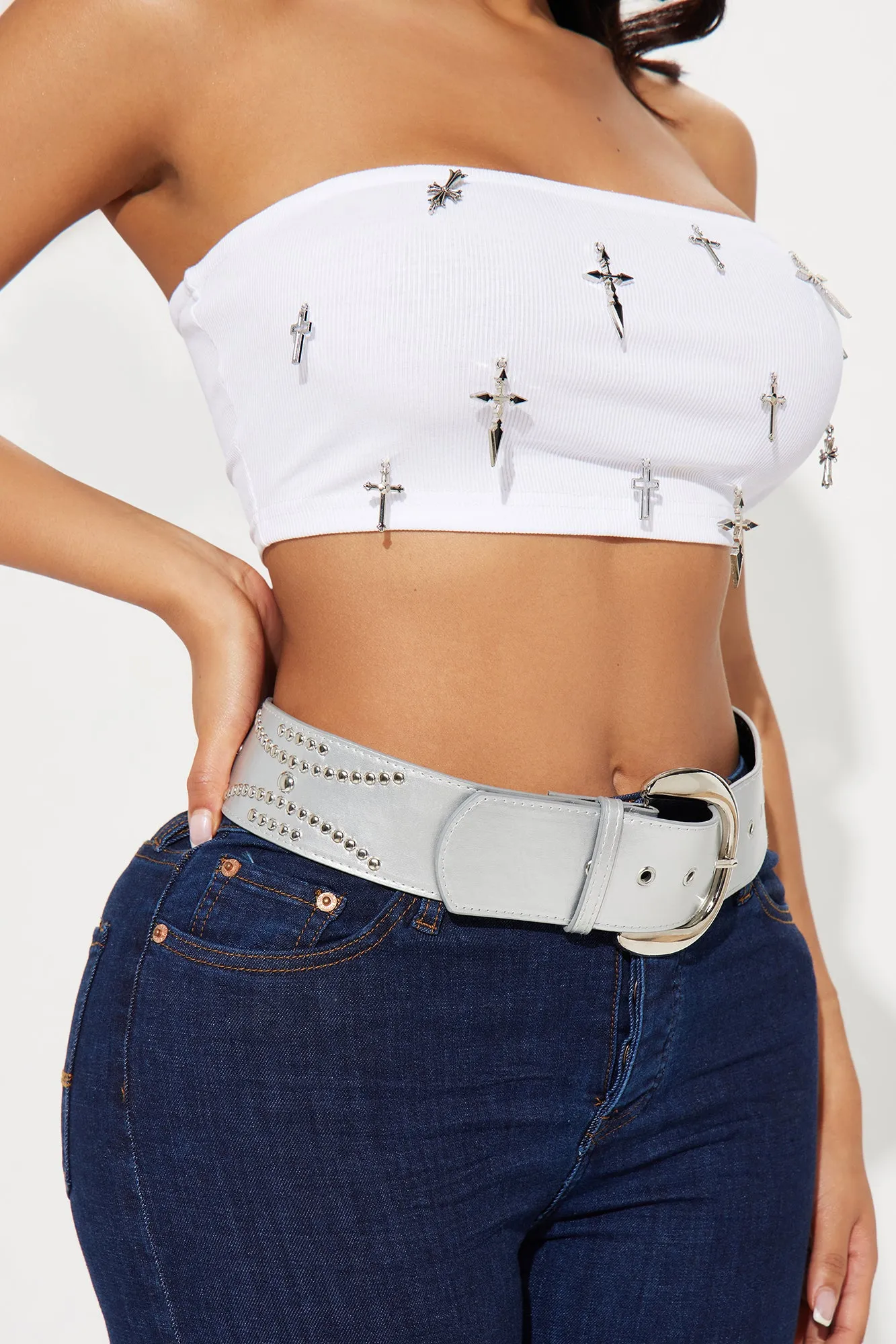 Still West Studded Belt - Silver sold by Fashion Nova