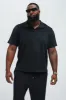 Dudley Textured Johnny Collar Shirt - Black sold by Fashion Nova