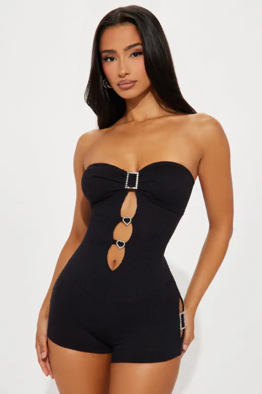Cut The Way Romper - Black sold by Fashion Nova
