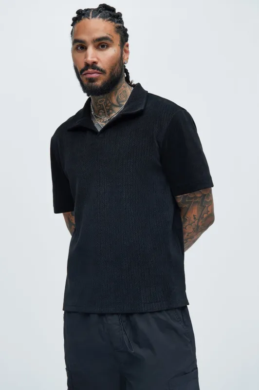 Dudley Textured Johnny Collar Shirt - Black sold by Fashion Nova