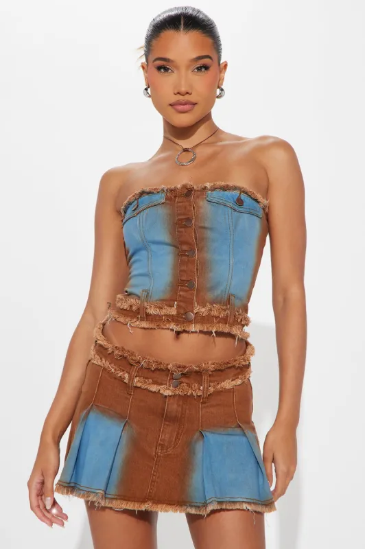 Doin' Time Denim Skirt Set - Blue/combo sold by Fashion Nova