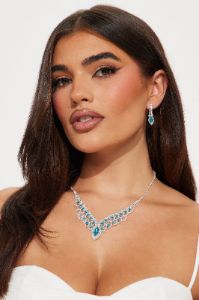 Royal Elegance Necklace And Earring Set - Silver/Blue sold by Fashion Nova