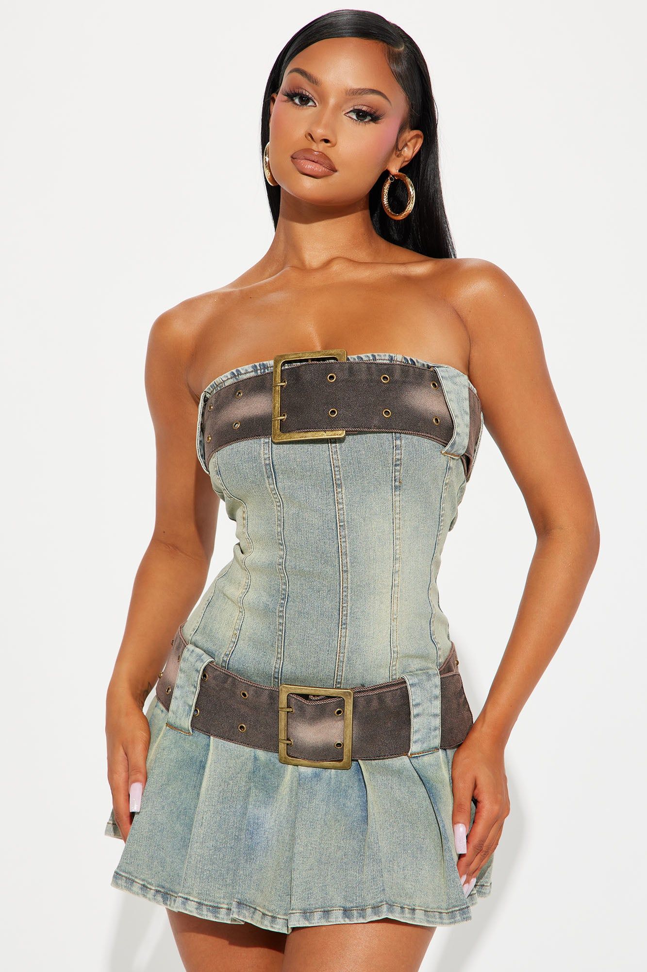 Dina Denim Mini Dress - Light Wash sold by Fashion Nova