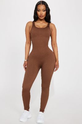 Always In Motion Active Jumpsuit - Brown sold by Fashion Nova