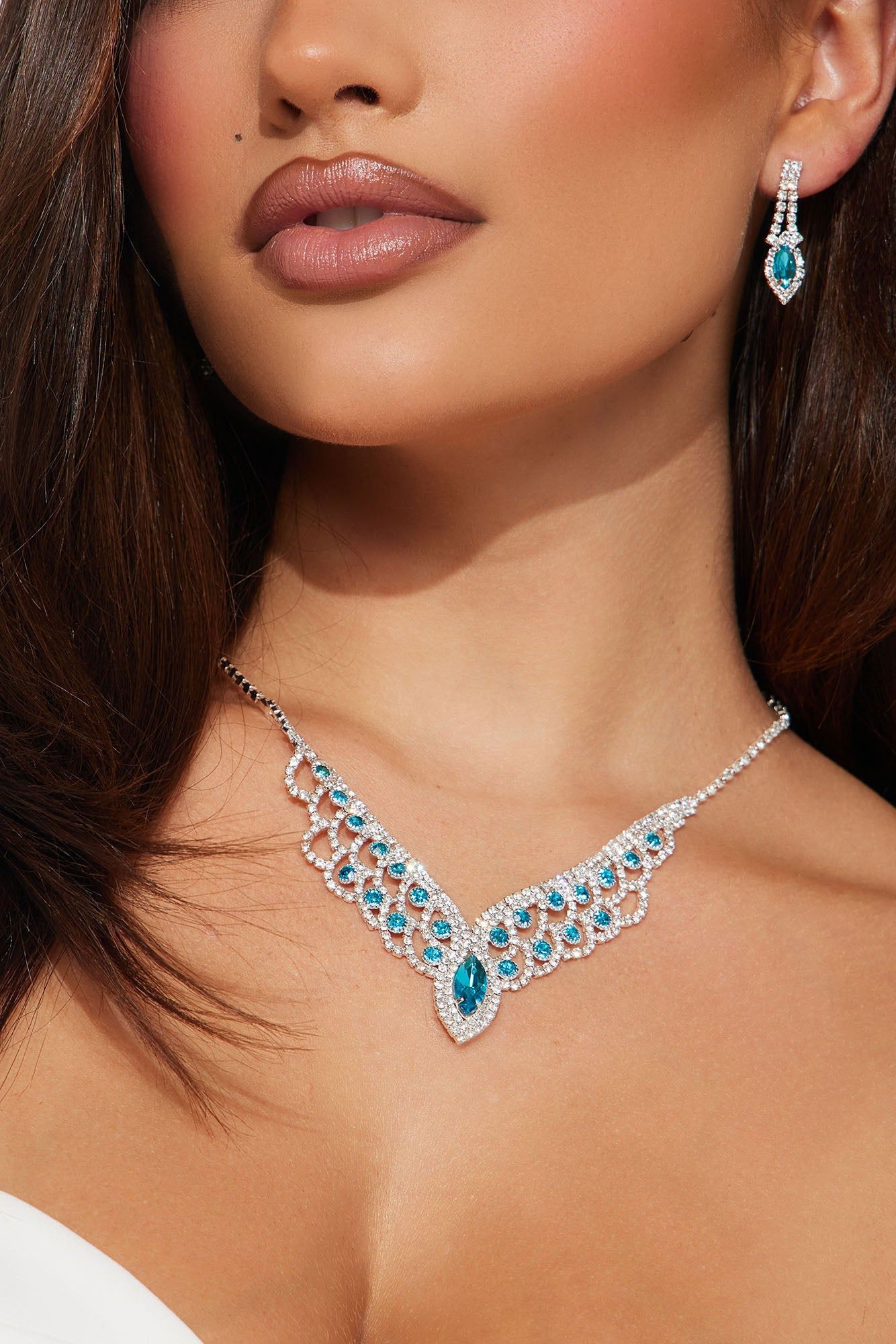 Royal Elegance Necklace And Earring Set - Silver/Blue sold by Fashion Nova