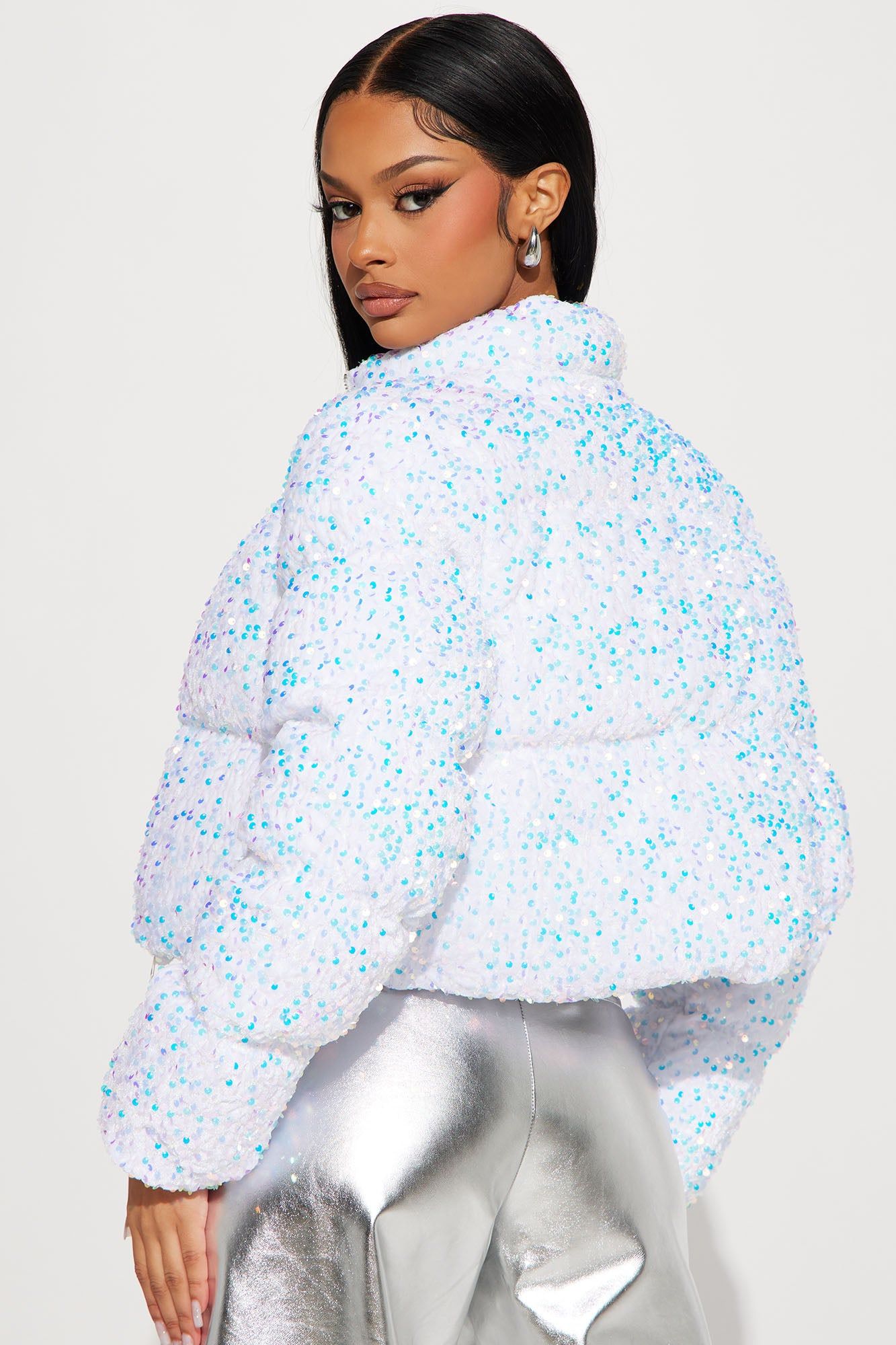 Allure Sequin Puffer Jacket - White sold by Fashion Nova product image thumbnail 3