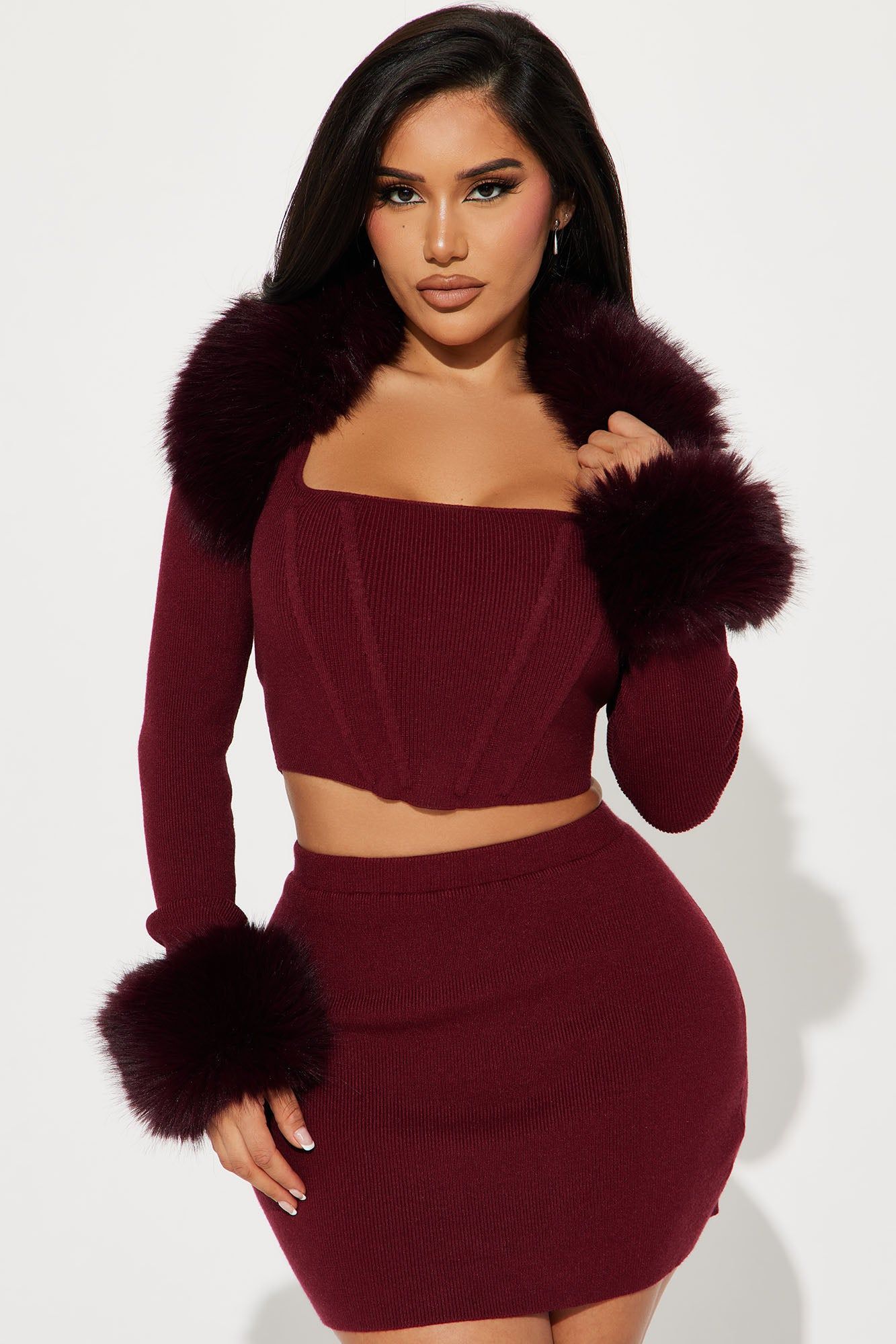 Sara 3 Piece Sweater Skirt Set - Wine sold by Fashion Nova product image thumbnail 2