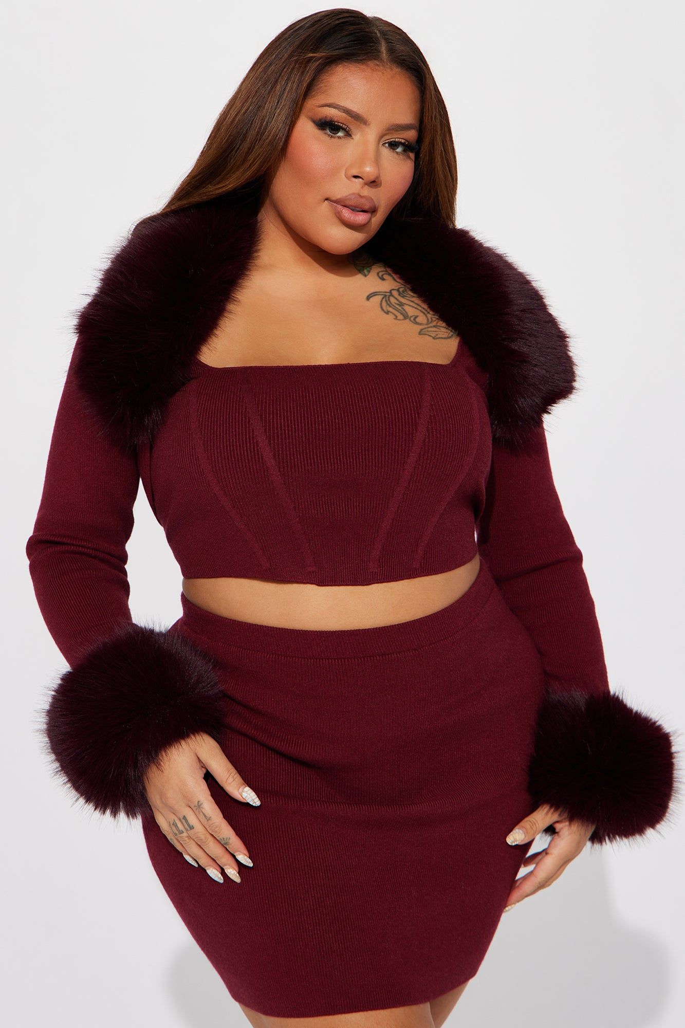 Sara 3 Piece Sweater Skirt Set - Wine sold by Fashion Nova product image thumbnail 5