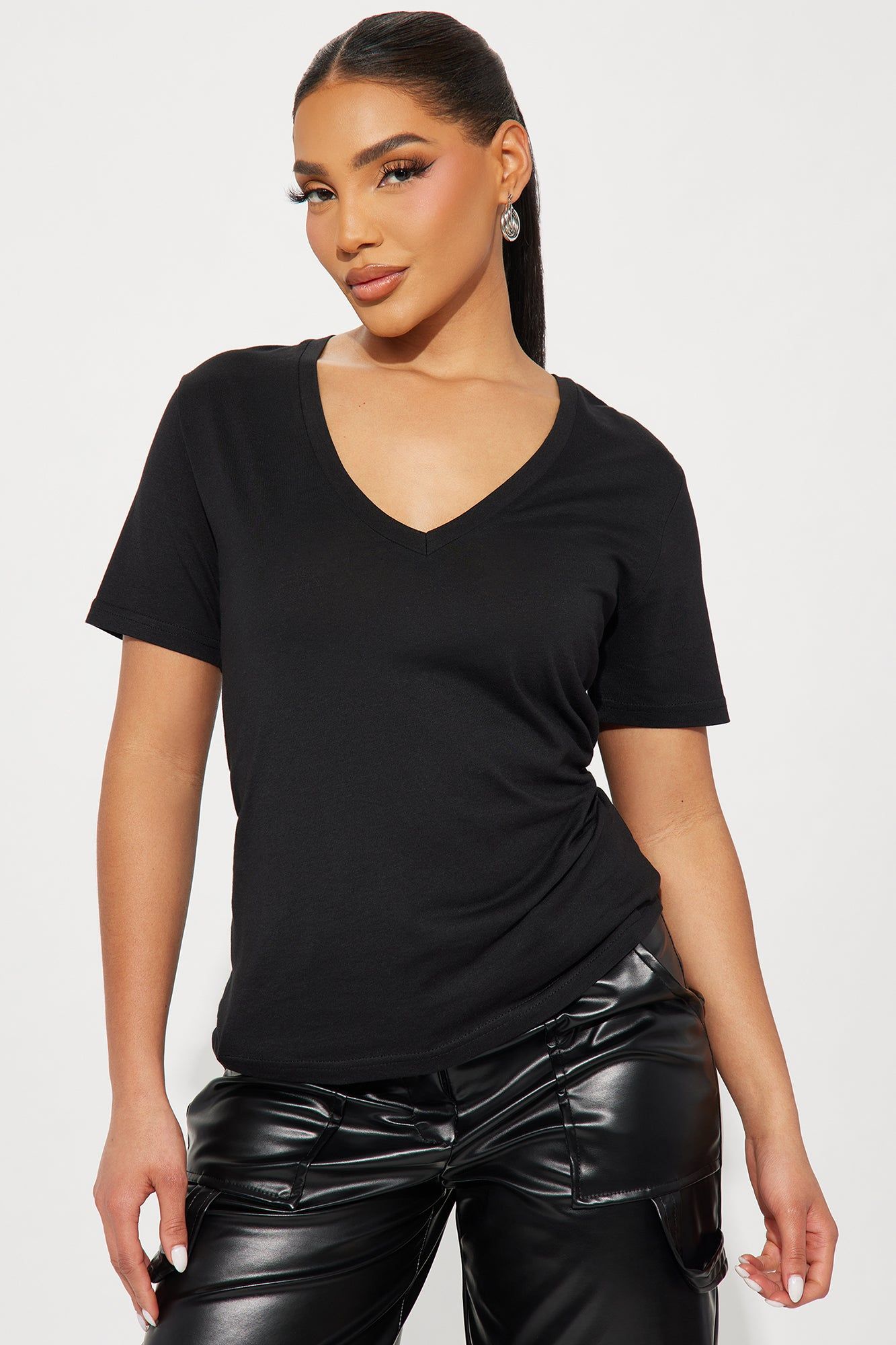 Ava V-Neck Tee - Black sold by Fashion Nova