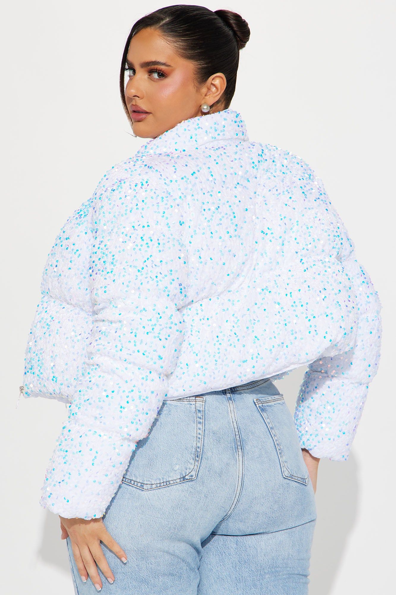 Allure Sequin Puffer Jacket - White sold by Fashion Nova product image thumbnail 6