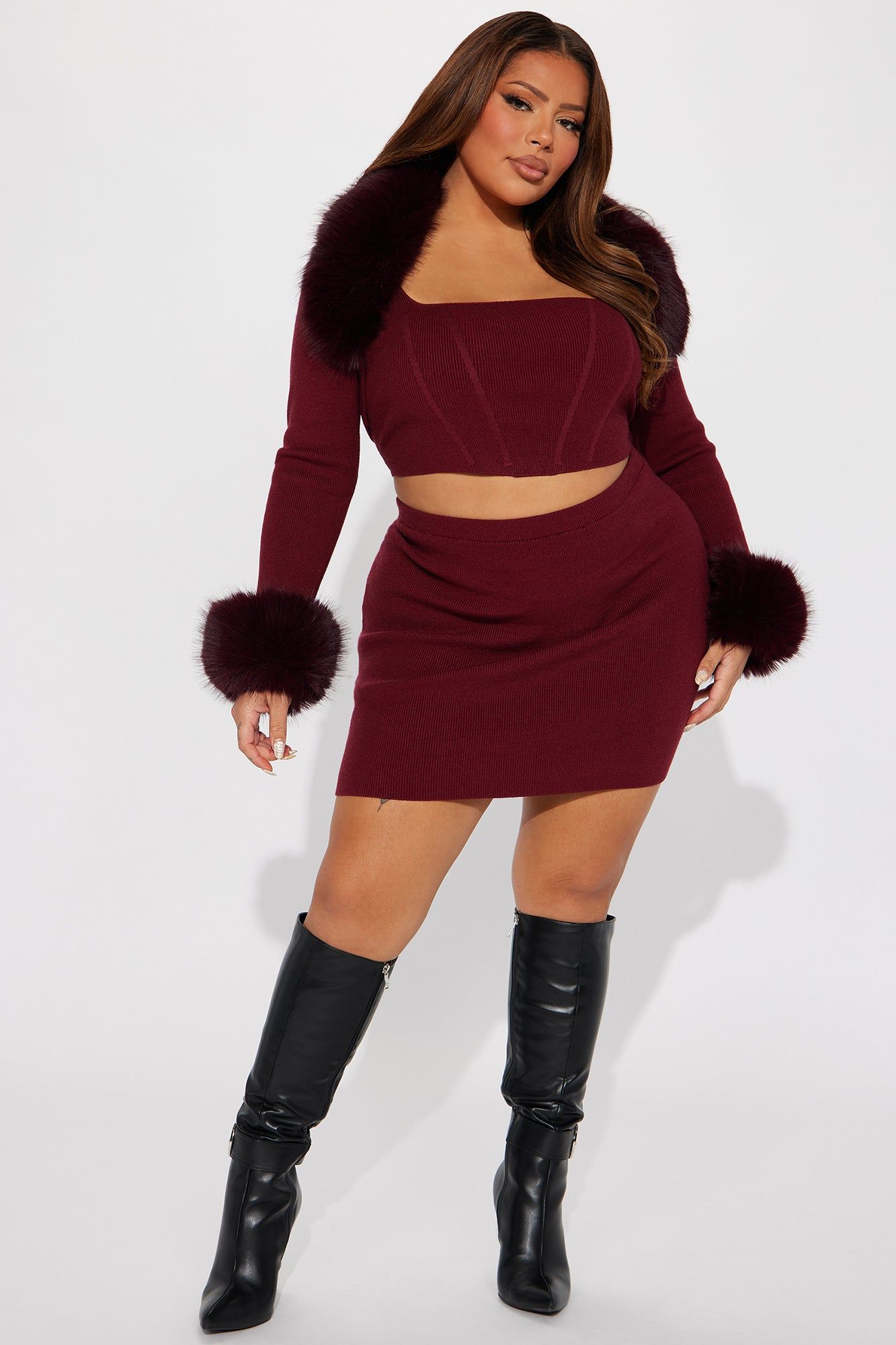 Sara 3 Piece Sweater Skirt Set - Wine sold by Fashion Nova product image thumbnail 4