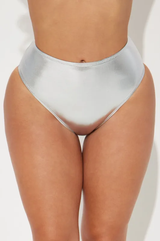 Maui Metallic High Rise Bikini Bottom - Silver sold by Fashion Nova