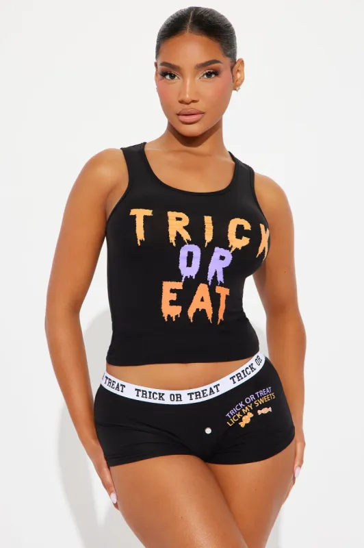 Trick Or Eat Halloween PJ Set - Black/combo sold by Fashion Nova