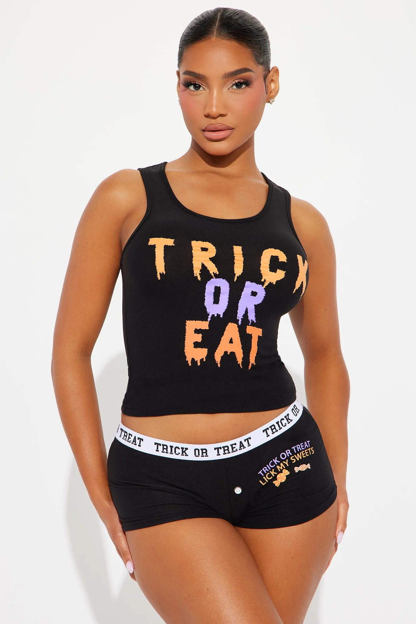 Trick Or Eat Halloween PJ Set - Black/combo sold by Fashion Nova
