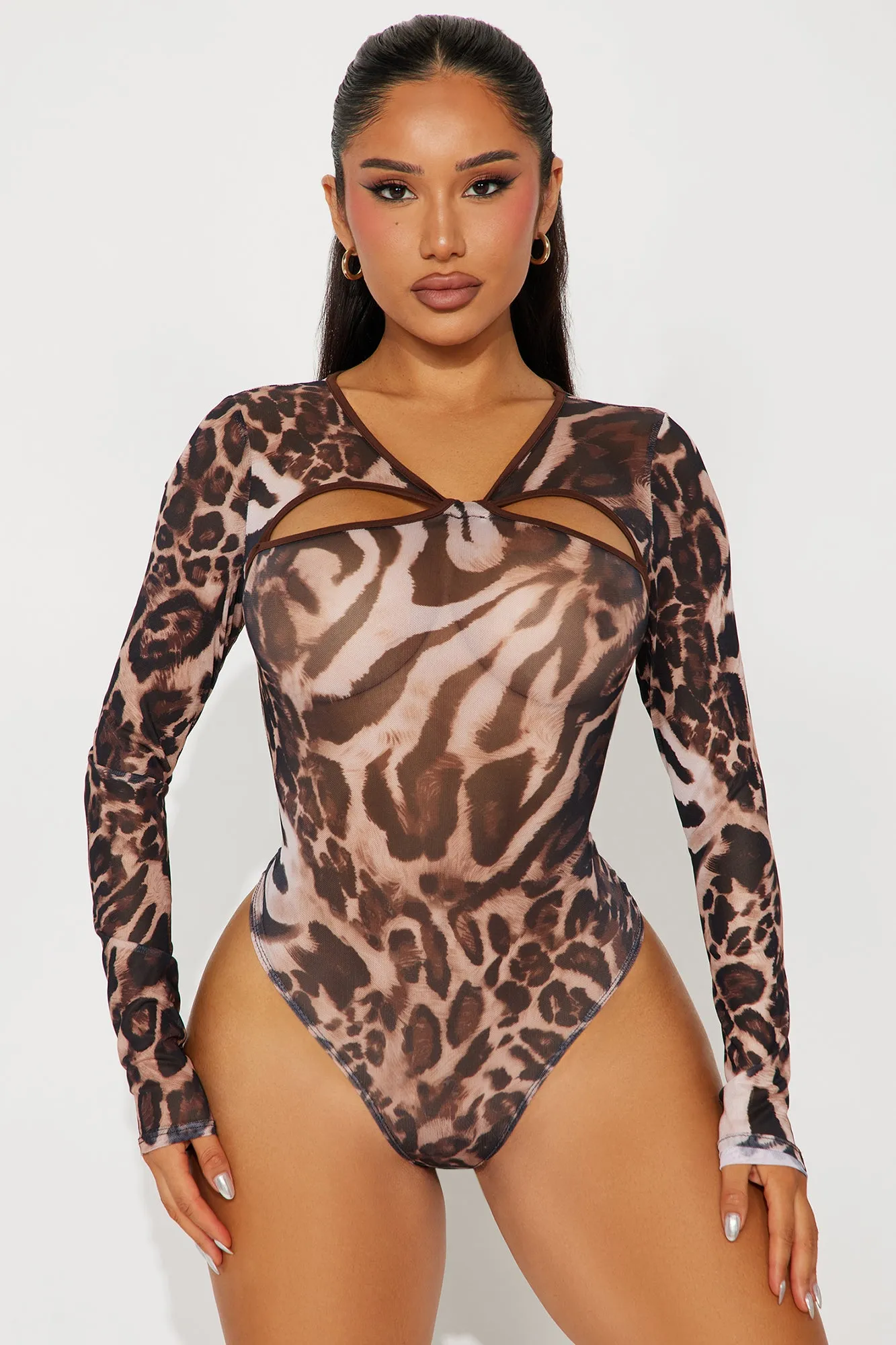 Cat Got Your Tongue Mesh Bodysuit - Leopard sold by Fashion Nova