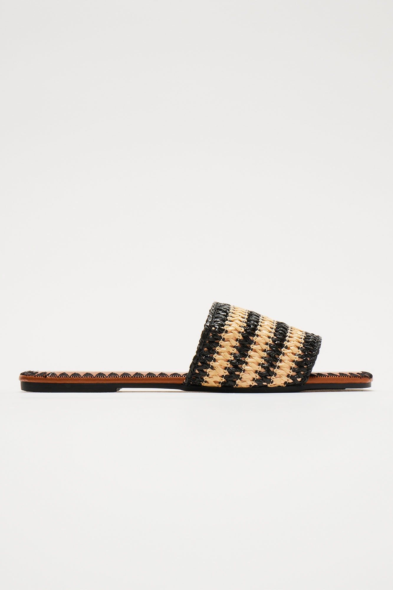 Mia Striped Raffia Sandals - Black sold by Fashion Nova