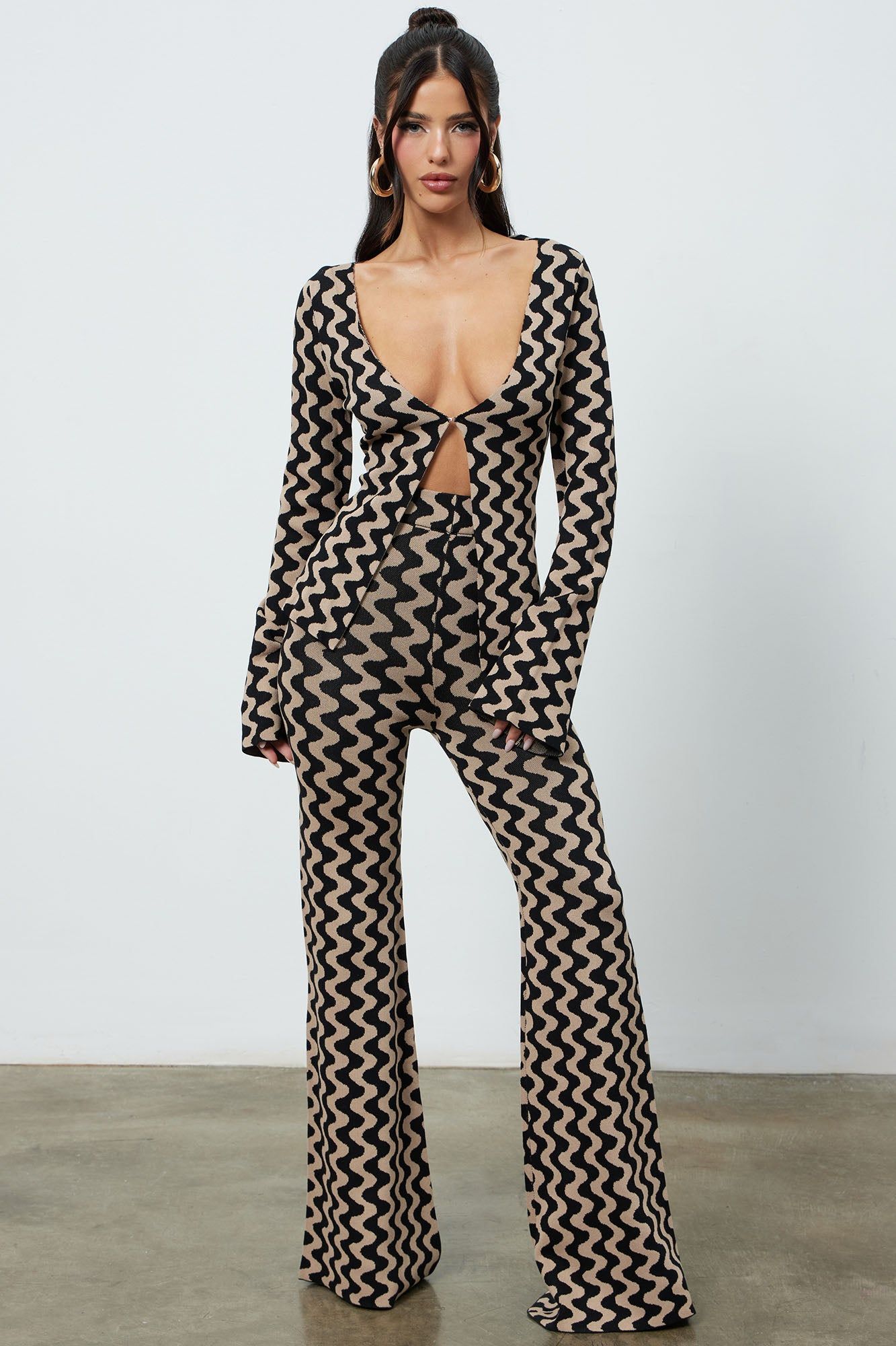 Groovy Babe Sweater Pant Set - Black/combo sold by Fashion Nova