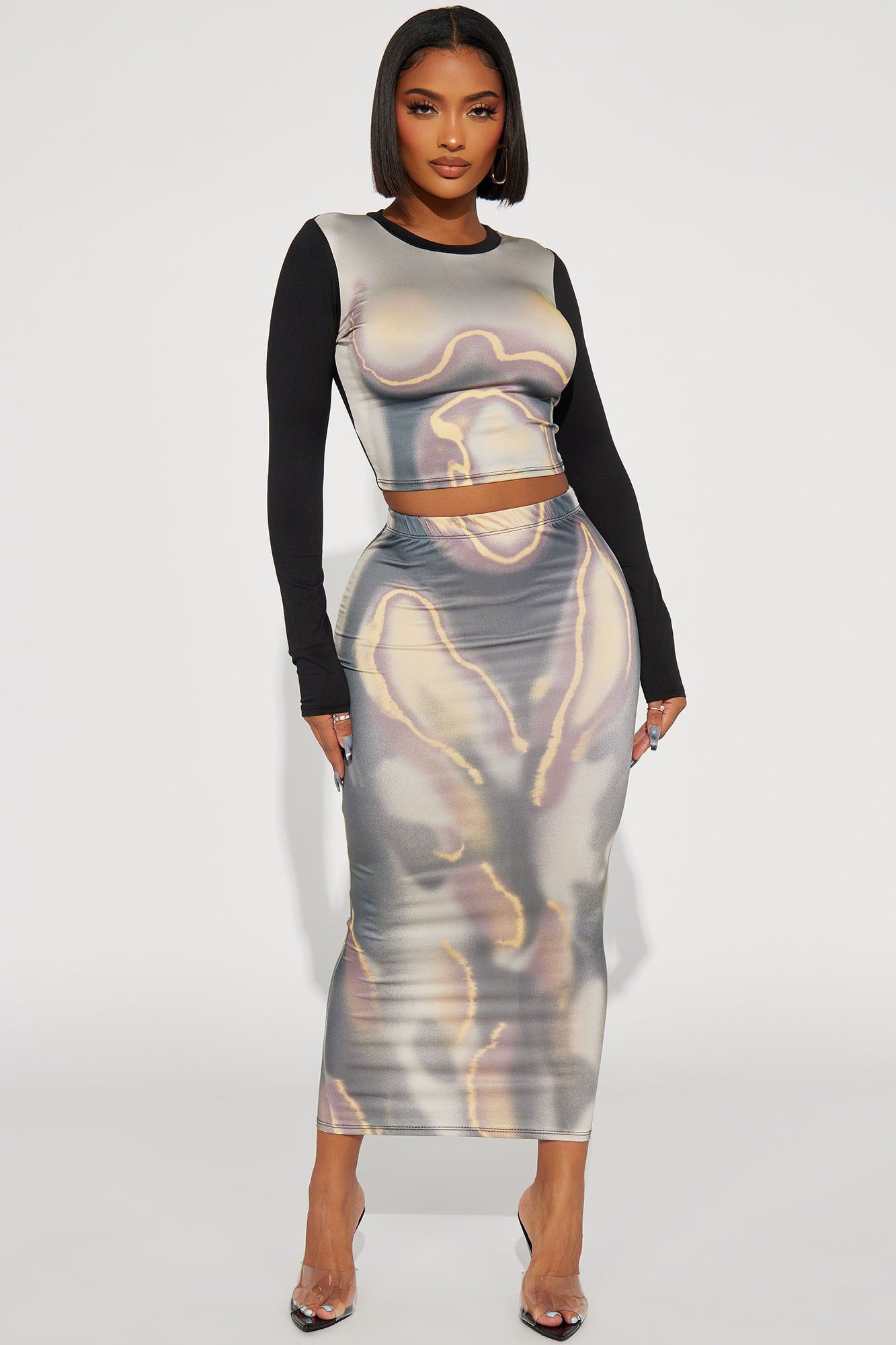Aubrey Maxi Skirt Set - Black/combo sold by Fashion Nova