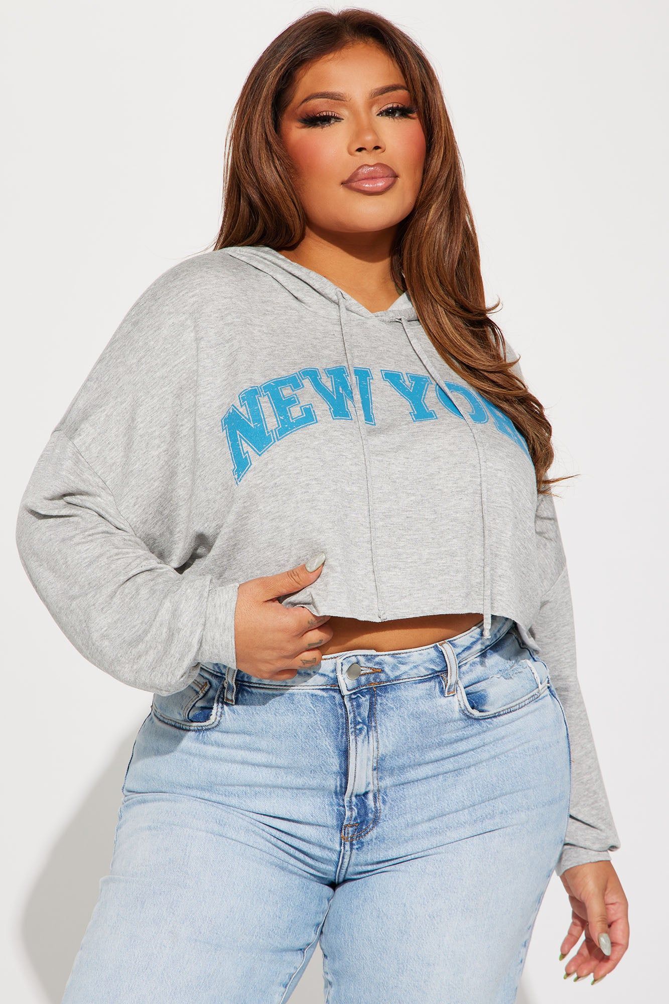 Better In New York Cropped Hoodie - Heather Grey sold by Fashion Nova product image thumbnail 4